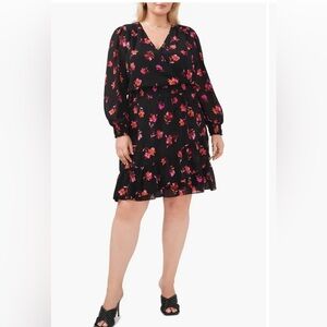 Smocked Floral Print Ruffle Long Sleeve Minidress - Pomegranate Pink